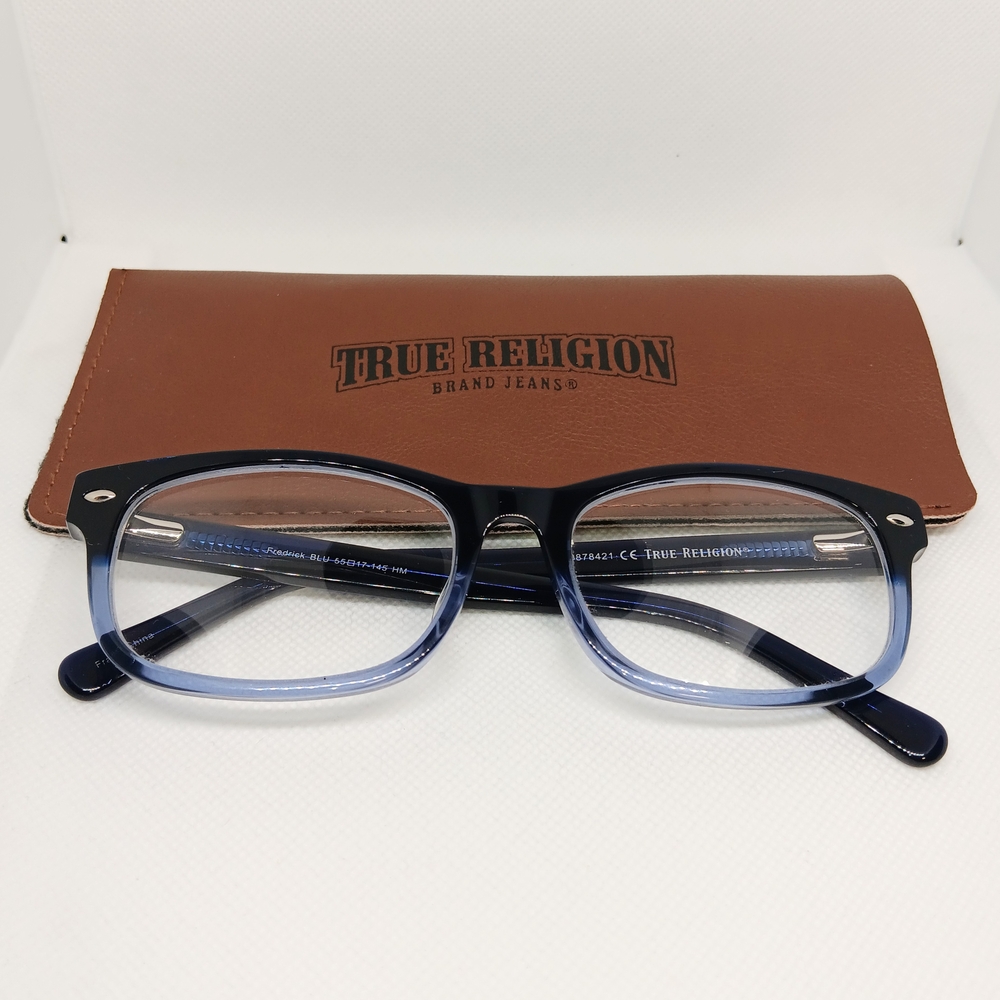 True Religion Blue Two-Tone Color Gradient Rectangle Glasses for Men & Women
